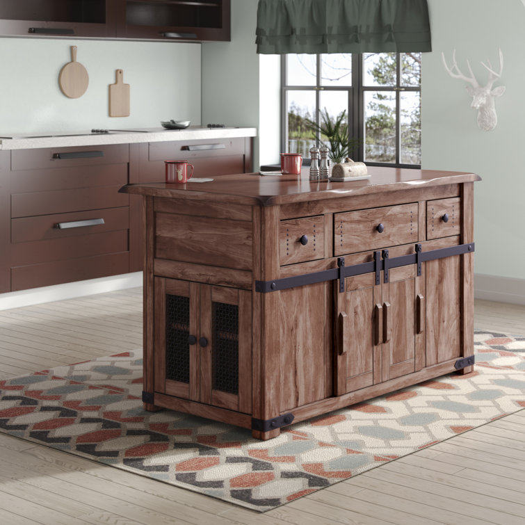 Loon Peak® Rivard 59.75'' Wide Rolling Kitchen Island with Solid Wood
